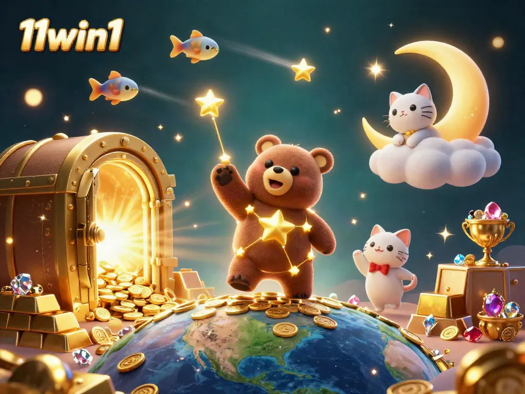 Engage in thrilling action at 11win1 with the constellation bear and treasure vault scene!