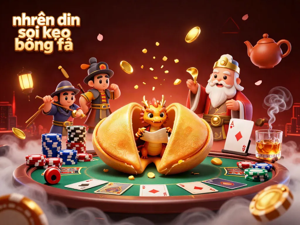 Engaging scene of nhận định soi kèo bóng đá with dynamic casino elements, featuring a wise dragon and golden fortune cookie.