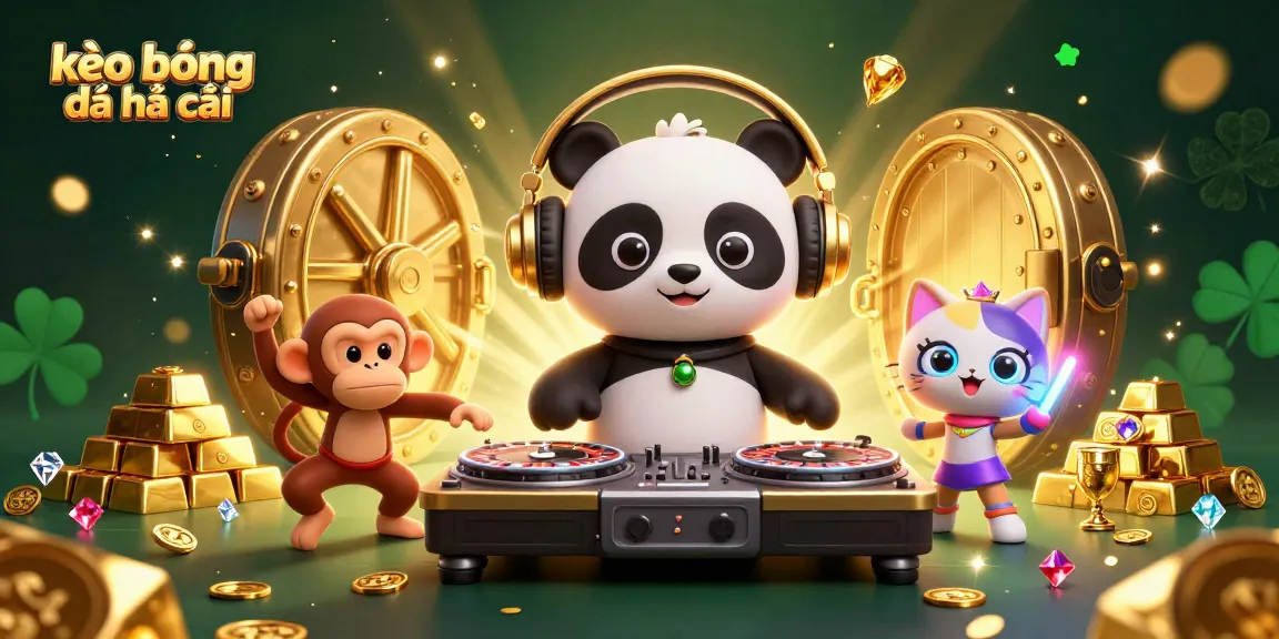 Engage with kèo bóng đá nhà cái through a vibrant 3D scene featuring a DJ panda and colorful characters.