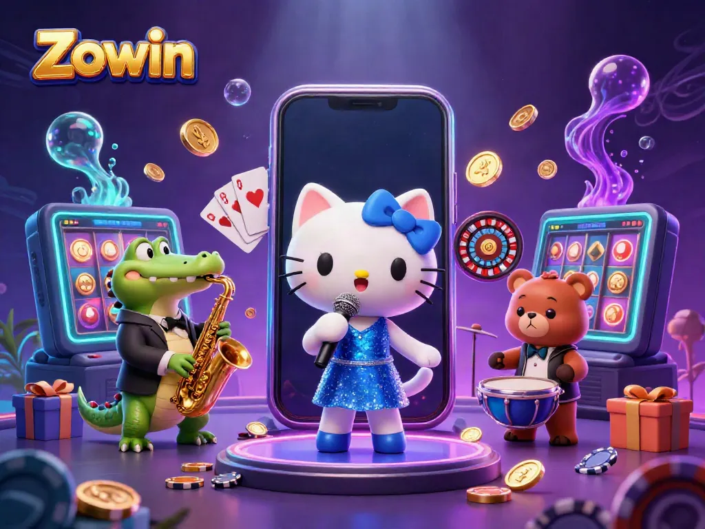 Zowin's vibrant casino scene showcasing dynamic characters and exciting game elements with high-quality 3D rendering.