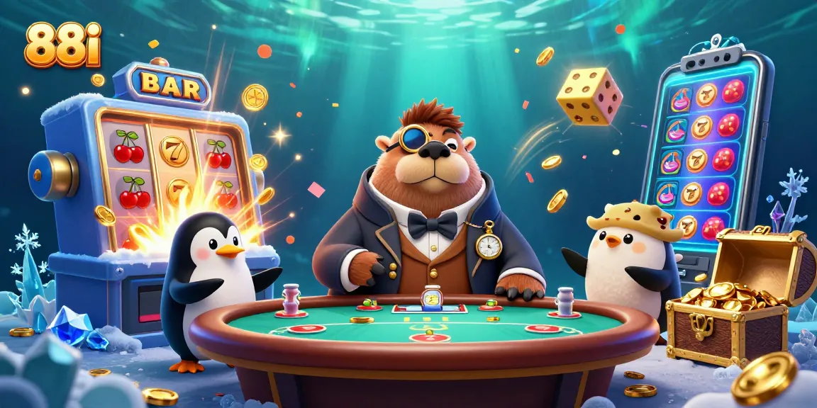 Experience thrilling jackpots and games with 88i in this vibrant underwater casino scene.