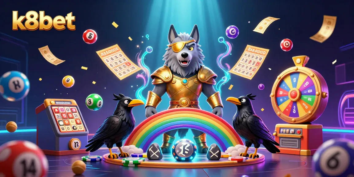 K8bet players enjoying vibrant lottery and casino elements in a dynamic Norse-themed scene