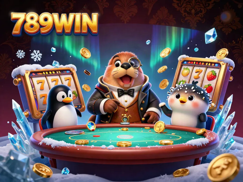Interact with vibrant slot gaming characters in a dazzling scene, showcasing 789WIN's casino excitement.