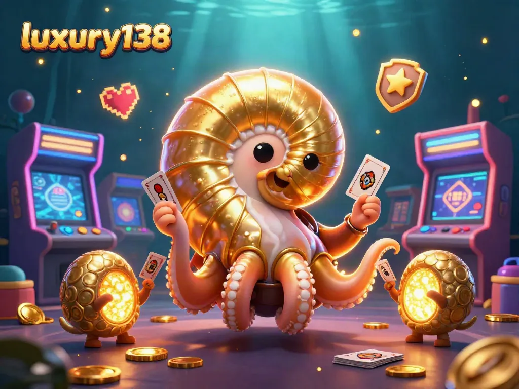 Spin and win at luxury138 with a vibrant 3D casino illustration showcasing dynamic gaming elements.