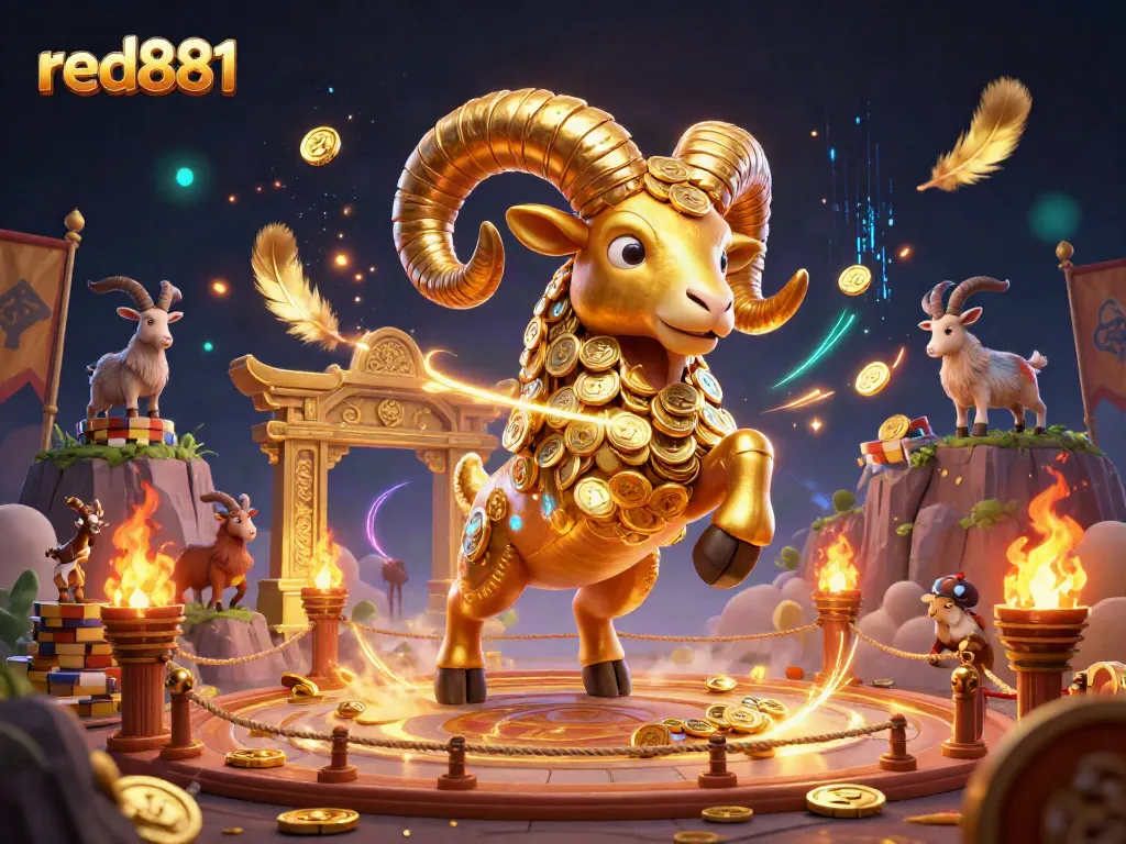 Spin to win with red881 in this vibrant 3D casino scene filled with gold coins and dynamic energy.