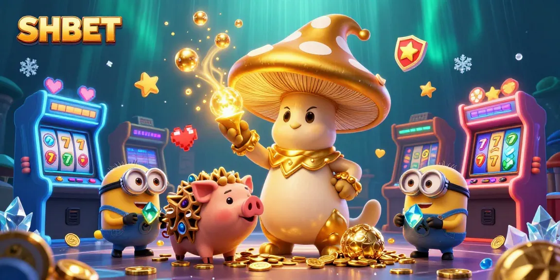 Engage with SHBET's vibrant gaming scene featuring magical gold transformations amidst colorful casino elements.