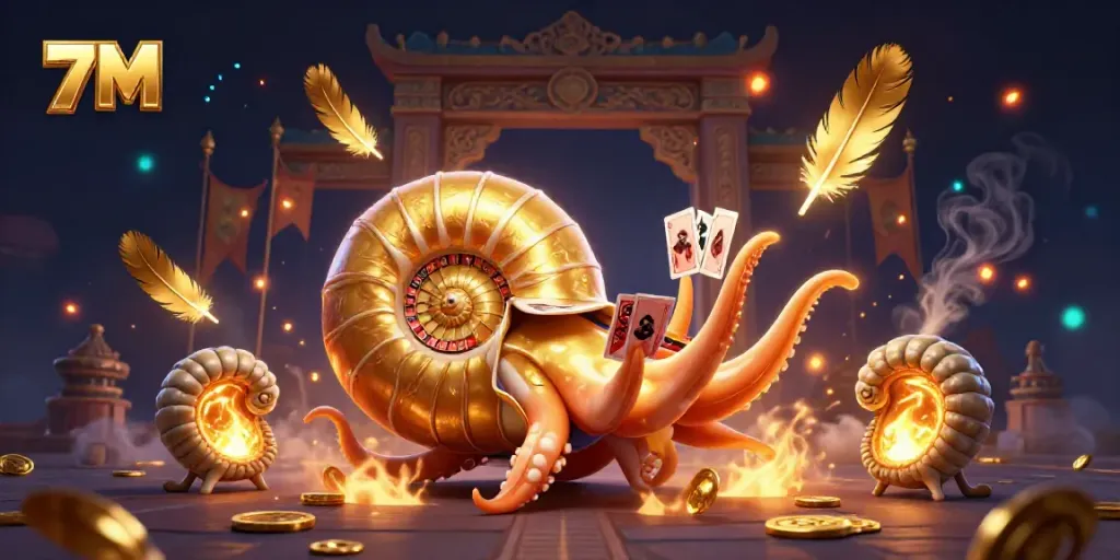 Experience thrilling 7M live scores and betting with the dynamic 3D illustration of a giant nautilus.