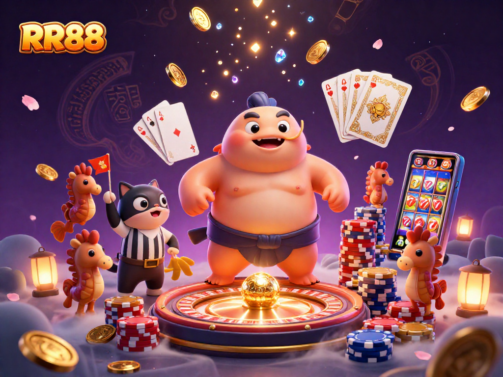 Experience the thrill of RR88 with vibrant casino action featuring dynamic characters and dazzling game elements.