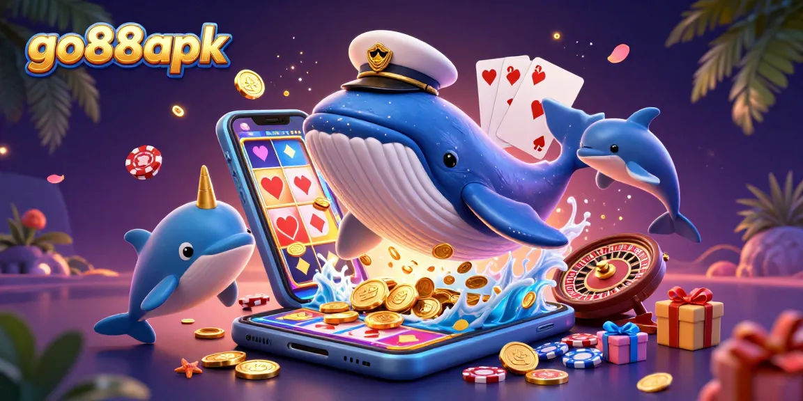 Engage with the vibrant world of go88apk as a whale, narwhal, and dolphins entertain in a sea of coins.
