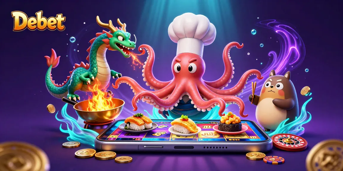 Debet engages players with a colorful slot game amidst a vibrant 3D casino ambiance.