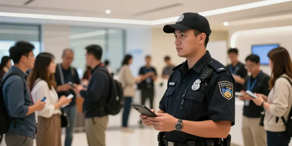 Security Guard ensuring safety at a local corporate event, trusted provider in community service.