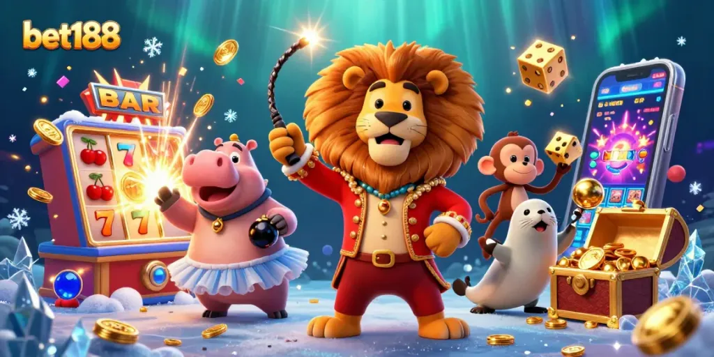 Bet188 showcases a vibrant 3D casino scene, featuring lively characters engaging in thrilling gameplay.