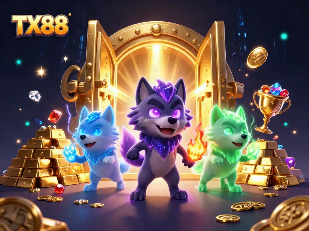 Win big with TX88 in a stunning casino scene of treasure and excitement.