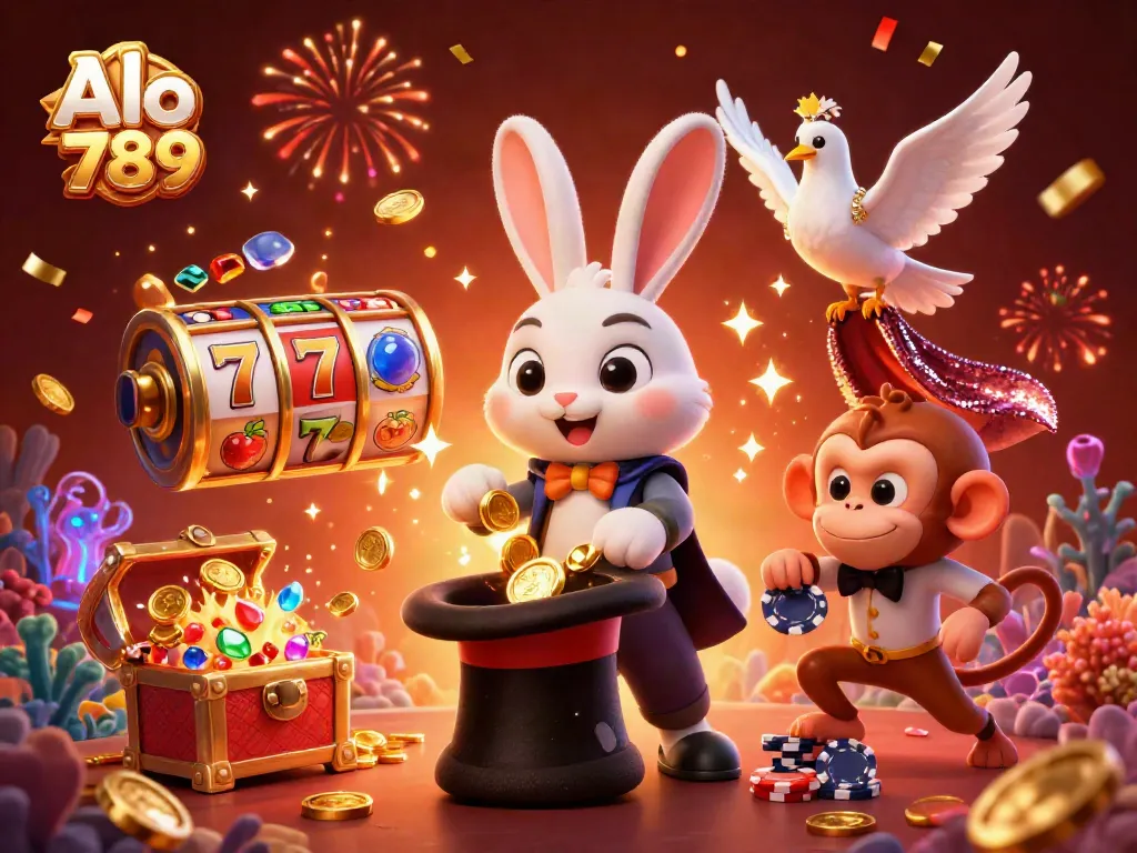 Play exciting games with Alo 789’s magician rabbit, highlighting thrilling slots and casino elements.
