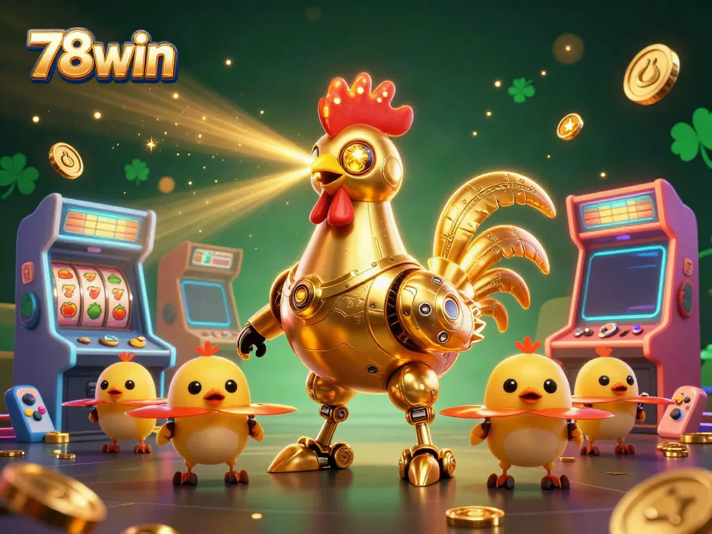 Experience thrilling gameplay at 78win with a vivid golden rooster character and dynamic arcade elements.