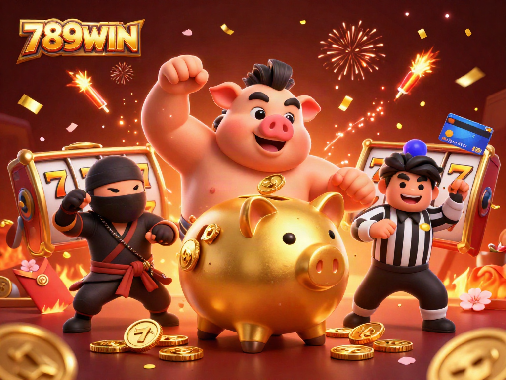 Experience thrilling action with 789WIN's dynamic 3D casino scene featuring colorful characters and exciting elements.
