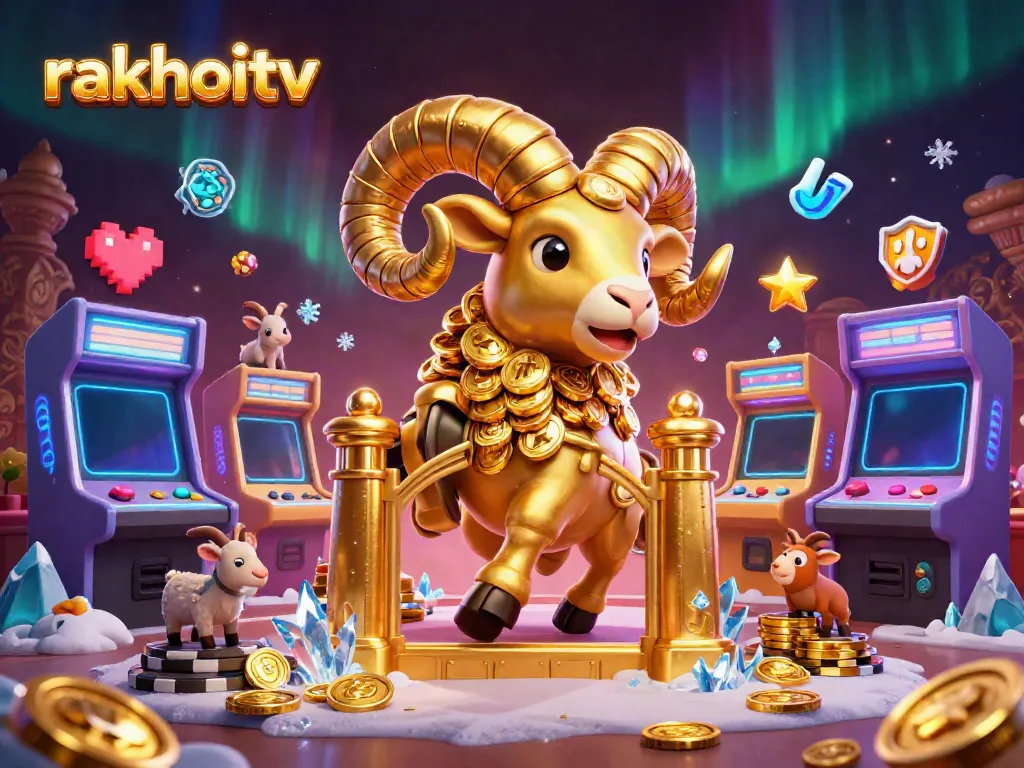 Experience thrilling action on rakhoitv with a golden ram charging through a dynamic casino scene.