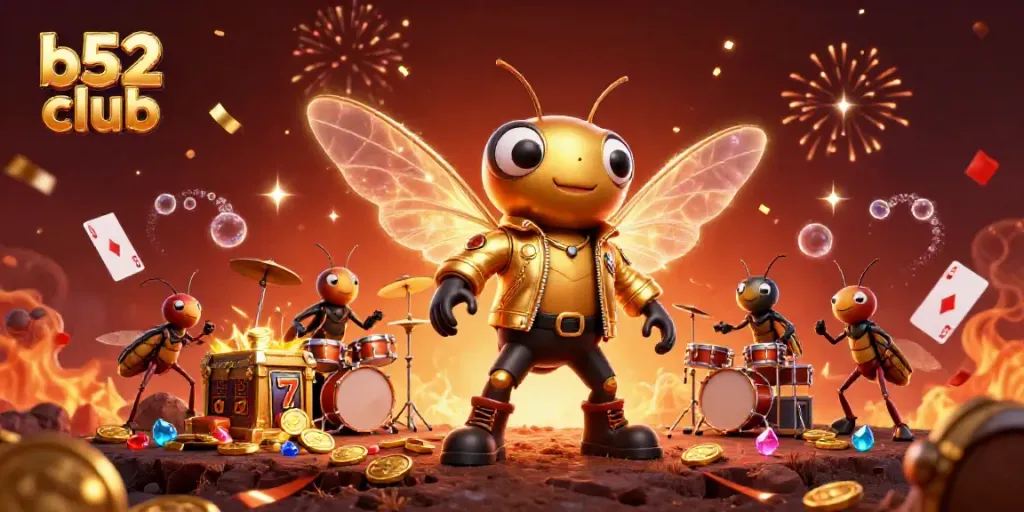 Experience the thrill of b52 club in an explosive casino-themed scene with vibrant characters.