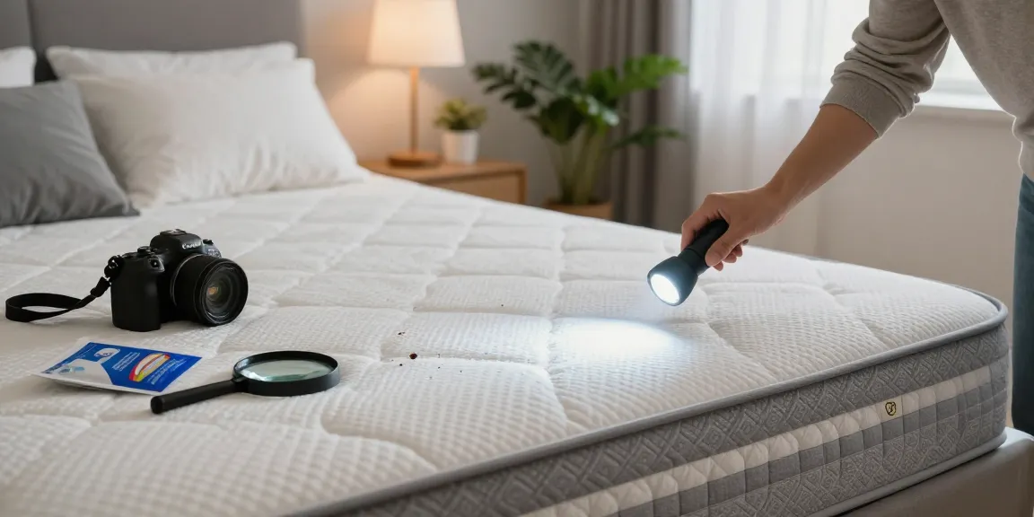 Bed bug exterminator inspecting a mattress for signs of infestation in a cozy bedroom.