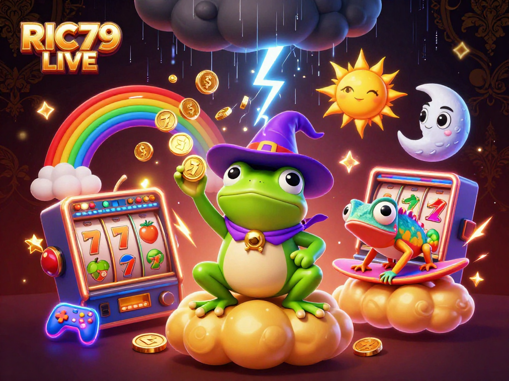 Engage in the vibrant RIC79 LIVE casino experience with characters creating a gold coin storm.