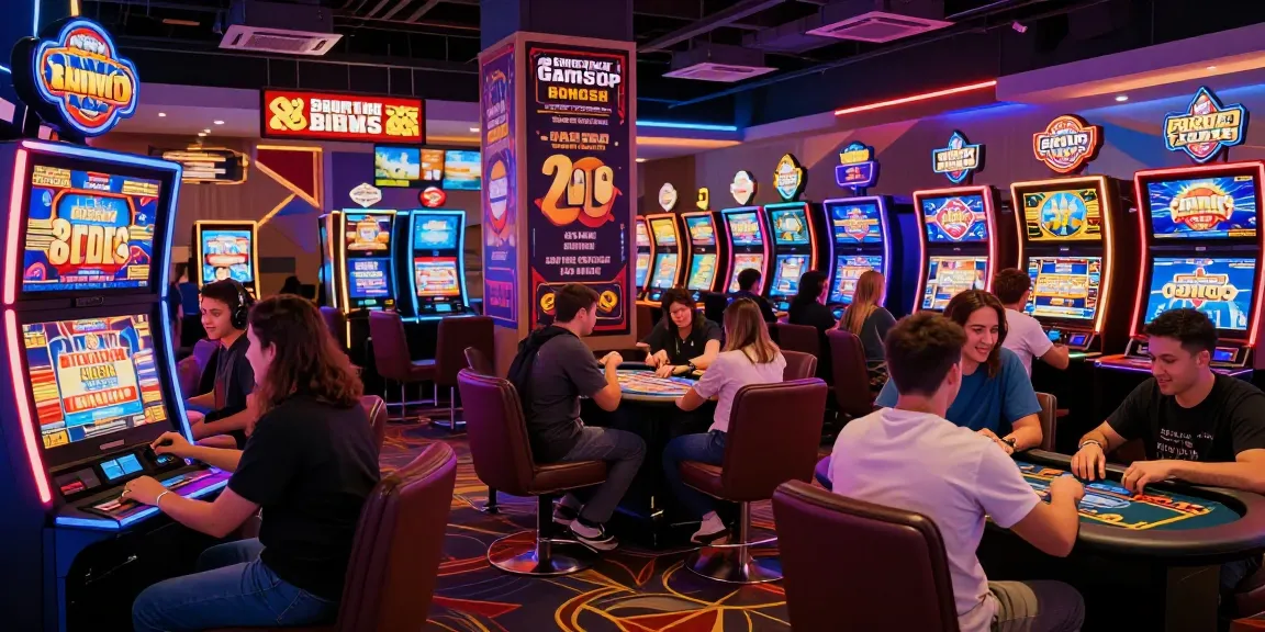 Enthusiastic players exploring new casinos not on GamStop 2026, vibrant casino atmosphere with exciting promotions.