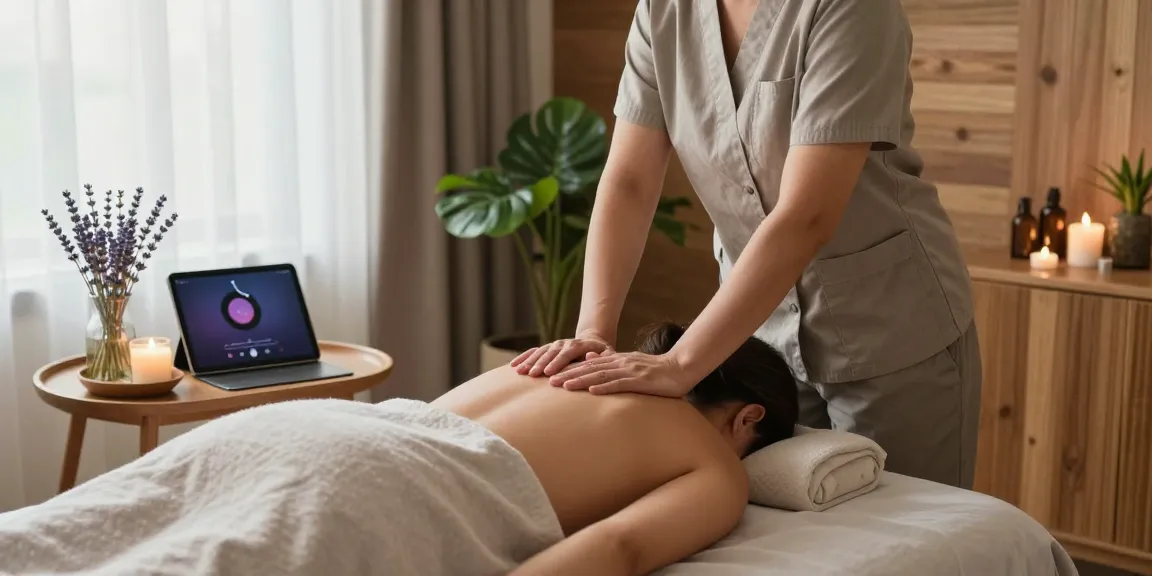 Professional massage therapist providing 출장마사지 services in a serene home environment, creating a relaxing atmosphere.
