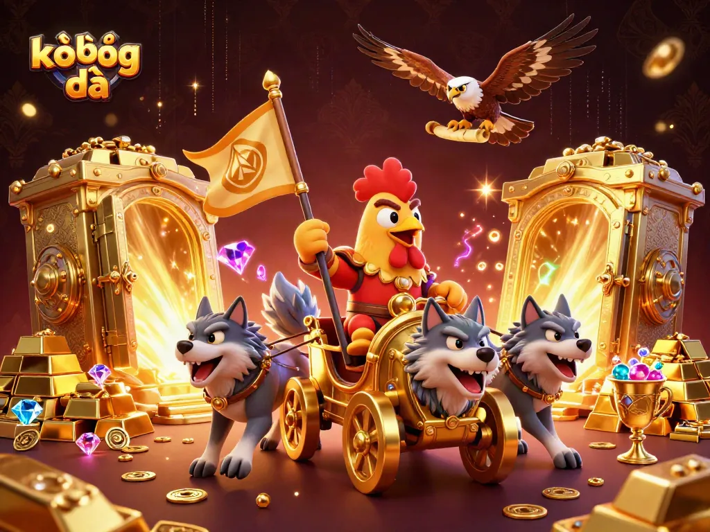 Bettors engaging with kèo bóng đá, highlighted by a vibrant warlord scene with treasures and sports elements.