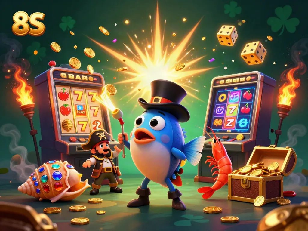 Spin the reels at 8S featuring dazzling characters and jackpots in an energetic casino scene.