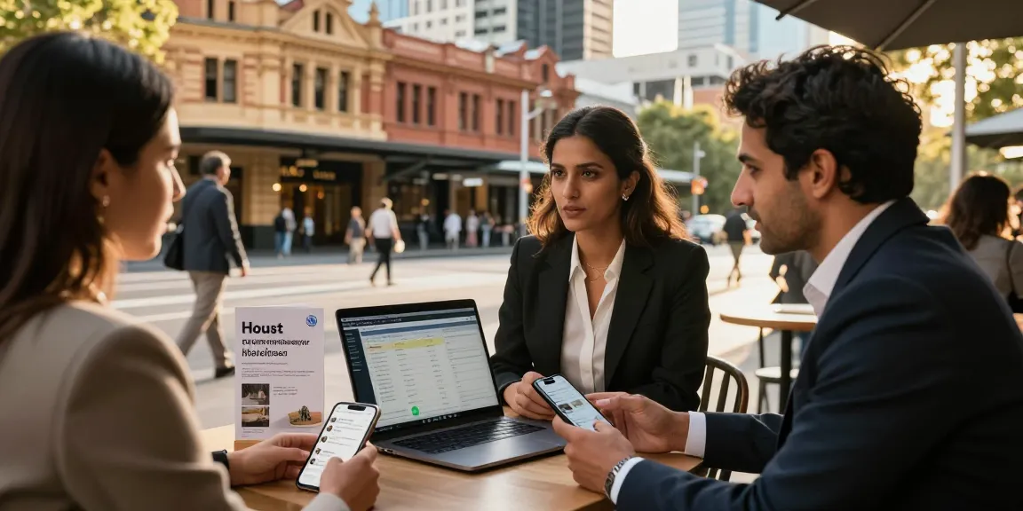 Melbourne short-term rental management consultation between Ankoosh and a property owner at a vibrant café in the city centre.